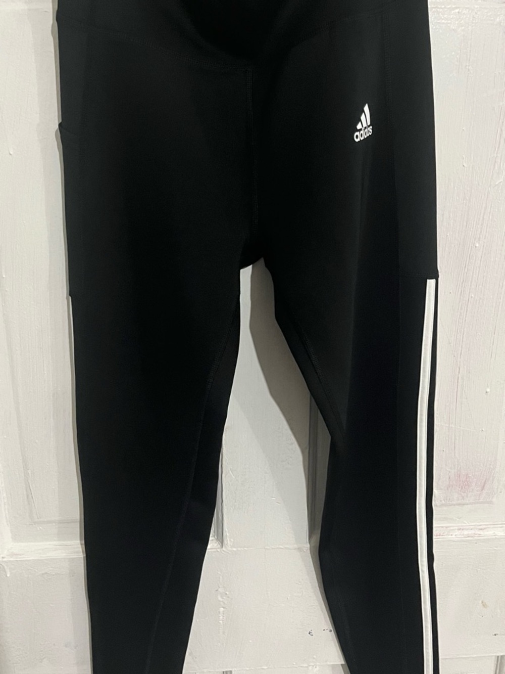 adidas Black Leggings with White Side Stripes and Logo